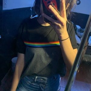 Black t-shirt with a rainbow across🌈